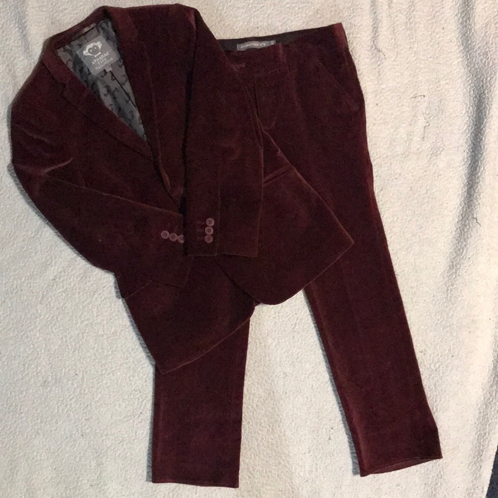 Boys Burgandy Velvet Suit (10 Slim)